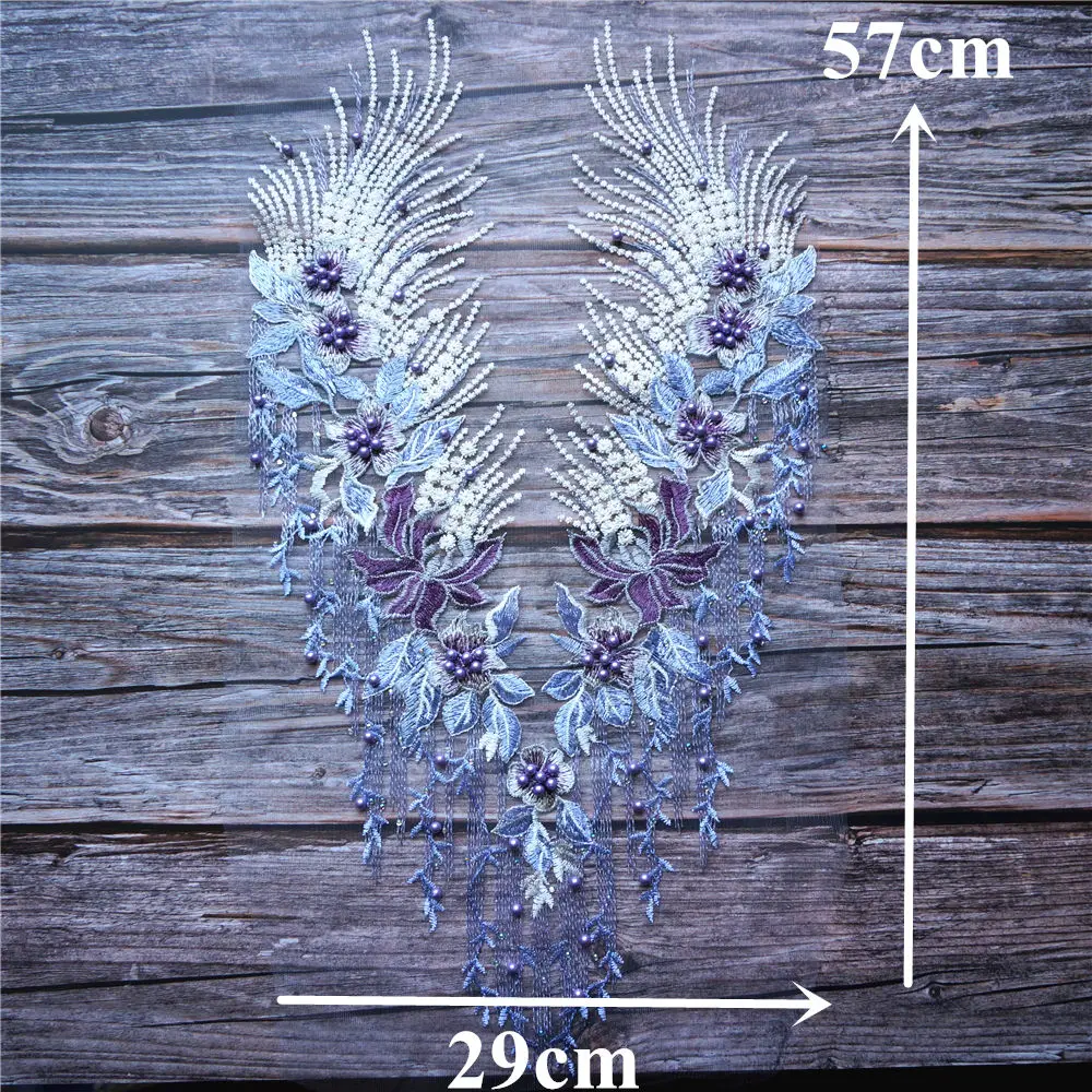 Фиолетовая кружевная ткань цветок кисточкой бусины Стразы вышитое платье