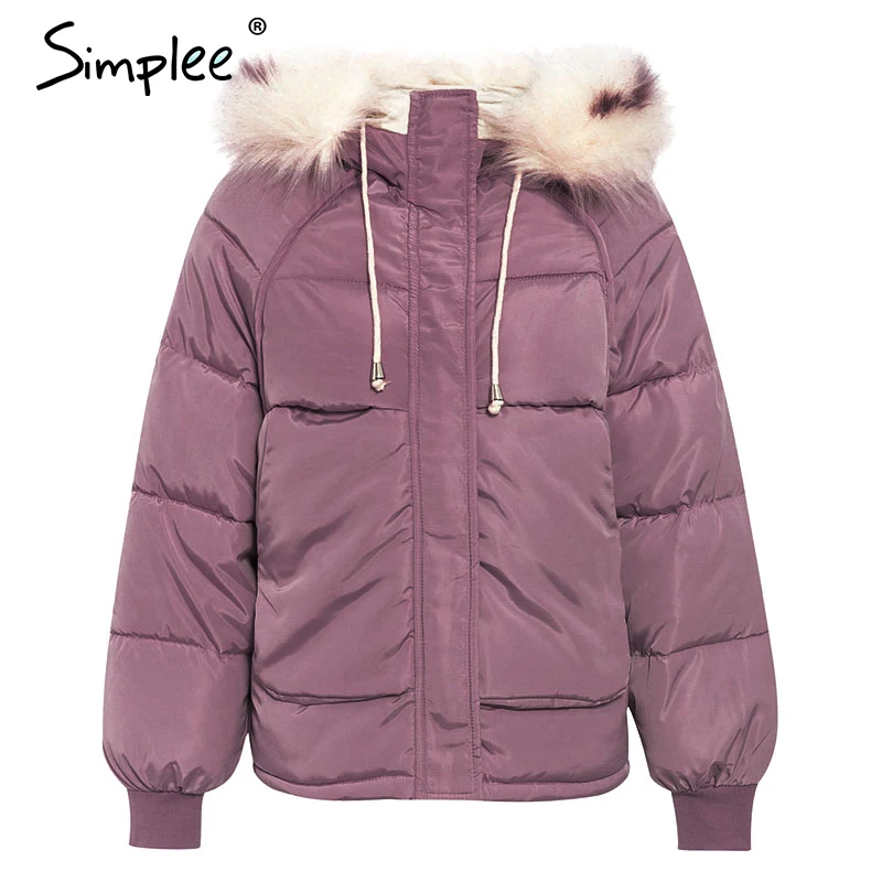 purple fur collar Simplee женская куртка осень-зима большой размер с капюшоном женский теплый мягкий пиджак - Цвет: purple fur collar