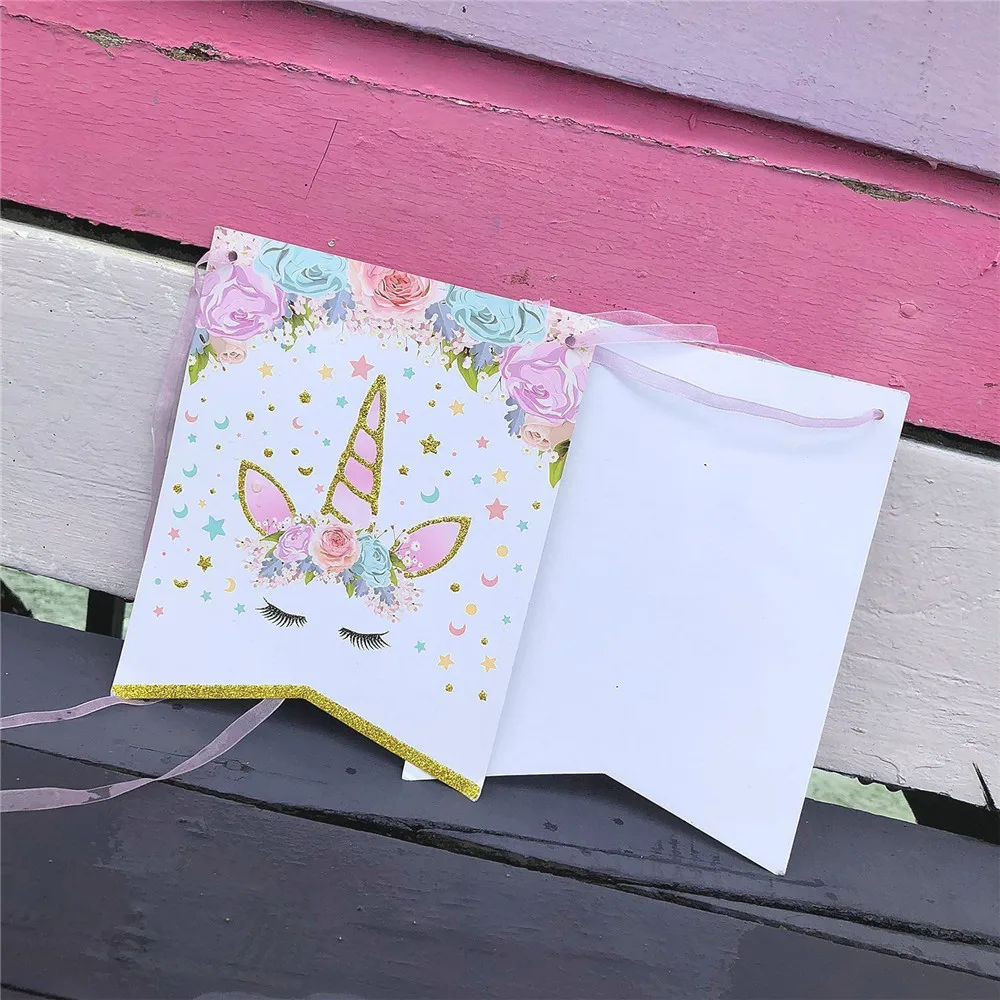 1 комплект бумажный баннер С Днем Рождения в виде единорога вечерние украшения