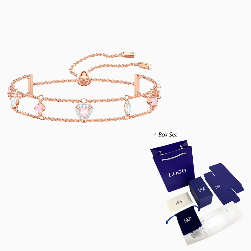 

Fashion SWA New Rose Gold Bracelet Design Light Pink Heart Shaped Crystal Decoration Ladies Romantic Luxury High Jewelry Gift