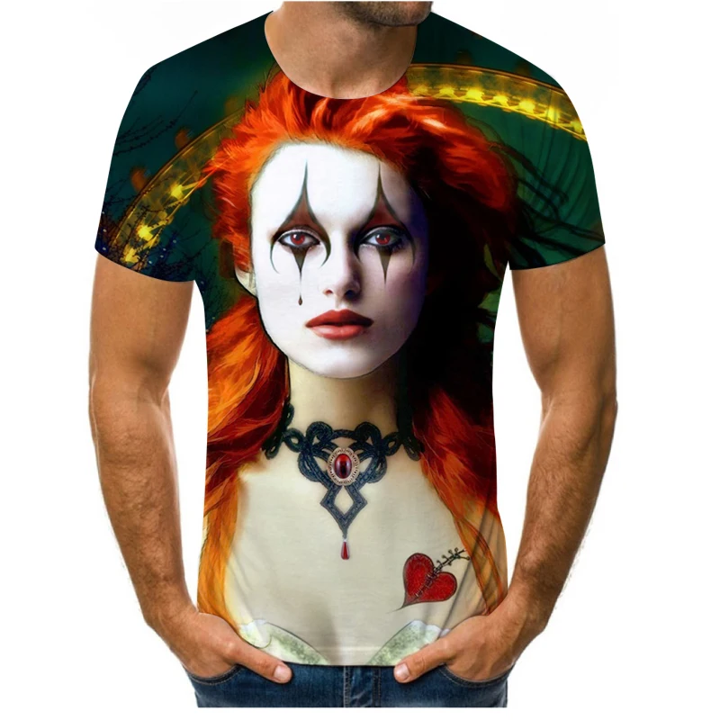 

Clown girl movie role wild street men and women oversized T-shirt summer couple personality O-neck short-sleeved 3D printing