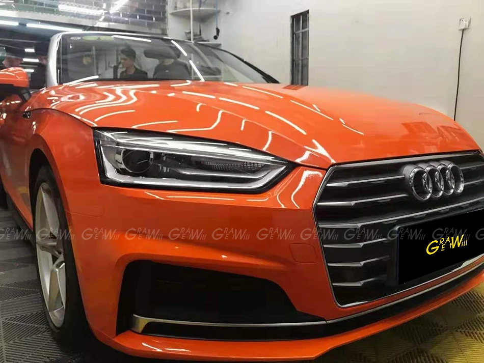 Высококлассная Глянцевая оранжевая виниловая пленка с воздушным пузырьком