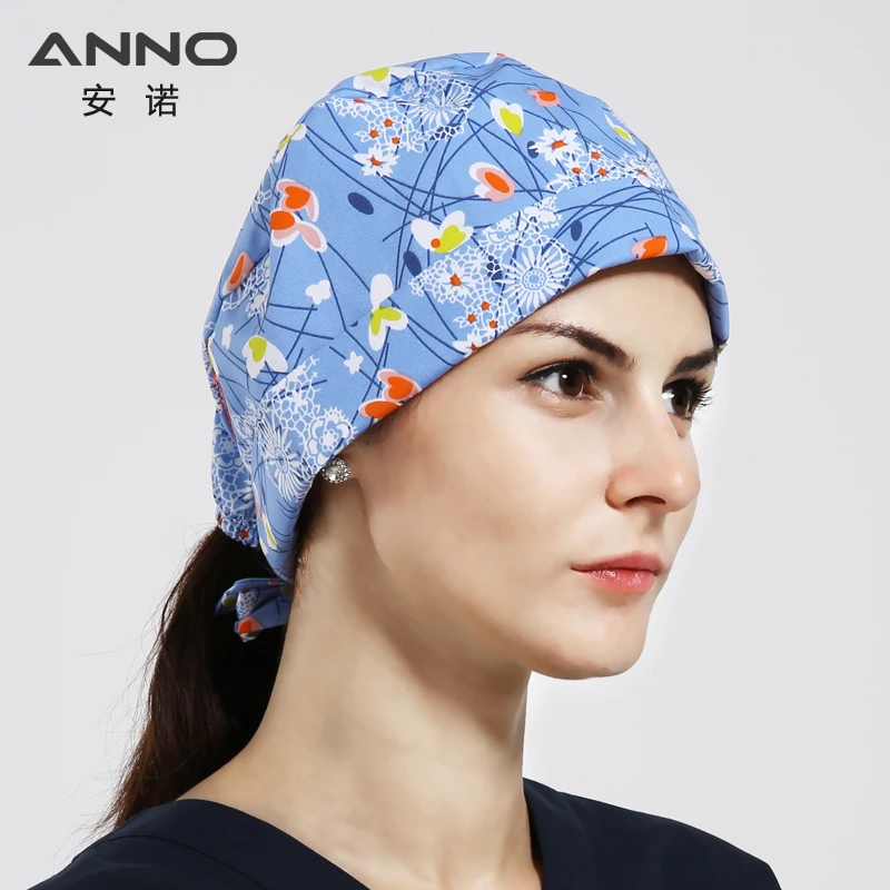 B-DieWuHuaXiang-Cap ANNO Medical caps Red Cotton Short/Long Hair Surgical Surgeon's Surgery Hat Hospital Doctor Nurse Hat Men Scrub Hats With Mask - Цвет: B-DieWuHuaXiang-Cap