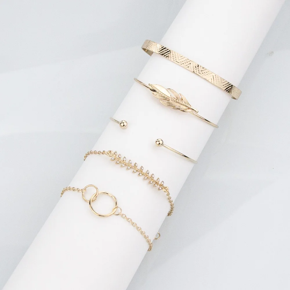 5 шт./компл. золото Цвет открытым браслеты на запястье для женщин корейский