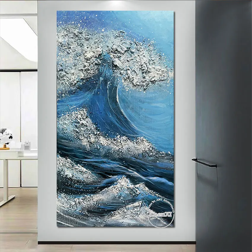Морская живопись была покрыта волнами стильное настенное искусство холст