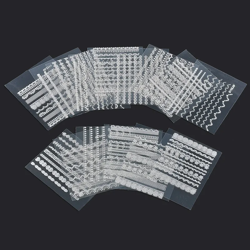 2018 3D 30 листов кружева наклейки для ногтей Стикеры DIY полосы волна розовый белый