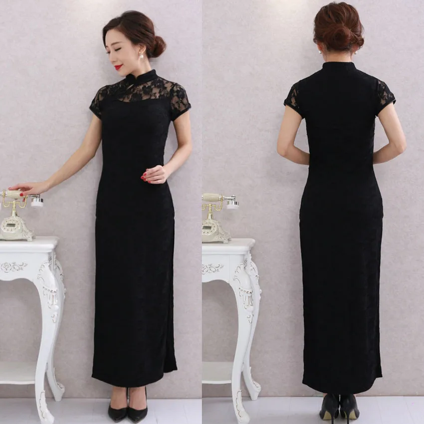 Традиционное Кружевное платье-Ципао для женщин платье в Восточном китайском