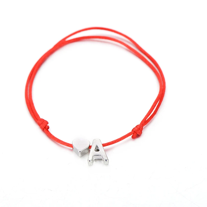 1pc Silver Color Tiny Heart Initials Name Charm Letter Bracelet For Women Men Lucky String Rope Red Bracelets Couple Gifts |