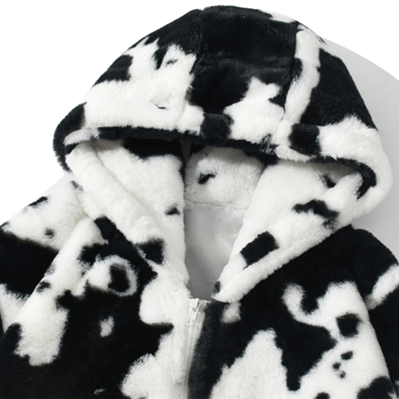 

Men Streetwear Cow Print Zipper Cardigan Hooded Coats Autumn Winter Harajuku Loose Couple Coat Outwear Hoodie Lambswool Jacket