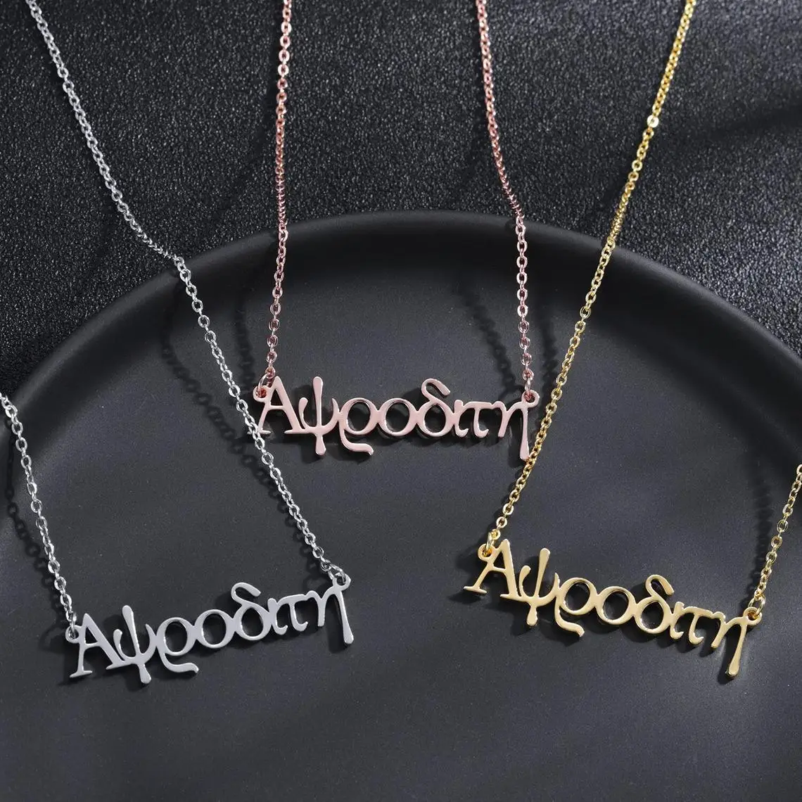 

Personalized Greek Name Necklace Custom Any Name Stainless Steel Pendant Choker Nameplate Not Change Color Women Jewelry Gifts