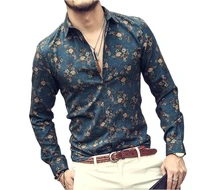 2021 new european code mens 3d printed shirt casual retro crushed flower lapel shirt man