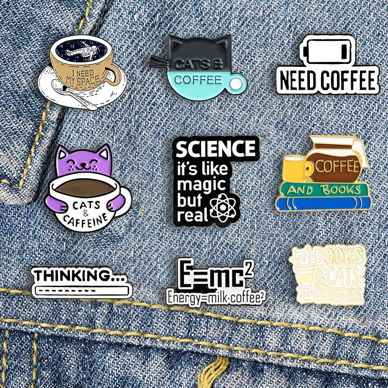 Creative Cartoon Combination I Love Coffee Badge Cute Cat Book Astronaut Coffee Enamel Brooch Personality Fashion Jewelry Gift Creative Cartoon Combination I Love Coffee Badge Cute Cat Book Astronaut Coffee Enamel Brooch Personality Fashion Jewelry Gift