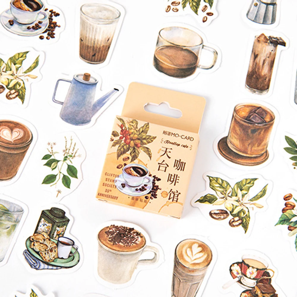 

46 Pcs/box Rooftop Coffee House Decorative Label Diary Handmade Adhesive Paper Flake Japan Sticker Scrapbooking Stationery