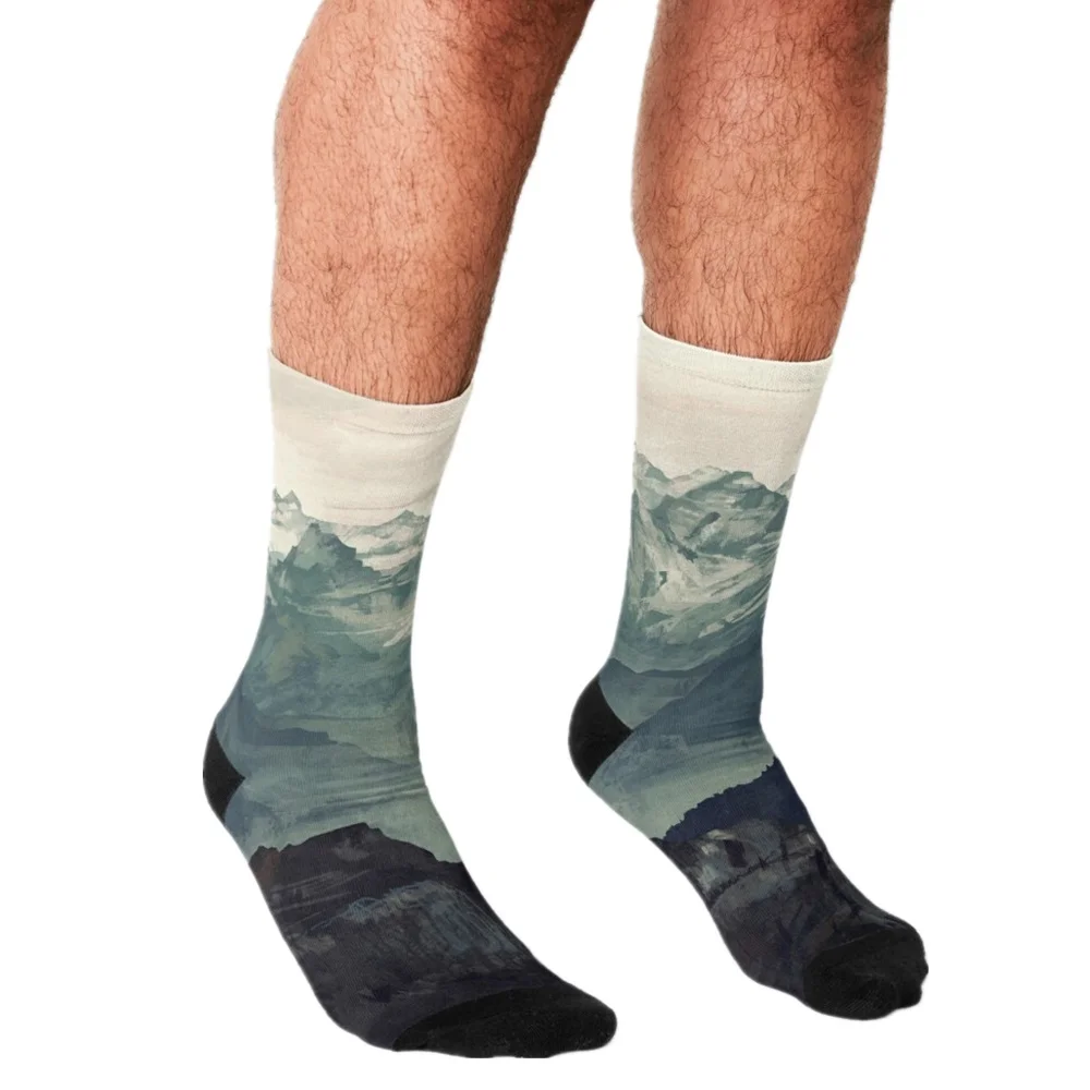 

Мужские носки в стиле Харадзюку с принтом горных туманов, оригинальные счастливые носки в стиле хип-хоп, новинка, повседневные сумасшедшие ...