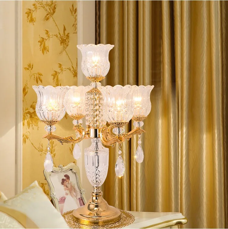 American large Crystal Table Lamp office gilding led candelabra Living Room Bedroom Wedding European Glass shade Light | Лампы и