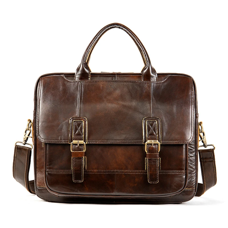 Vintage Man Handbag Genuine Leather Men Briefcase For 14 Inch Laptop Purse Male Shoulder Crossbody Bag Office Business Handbag