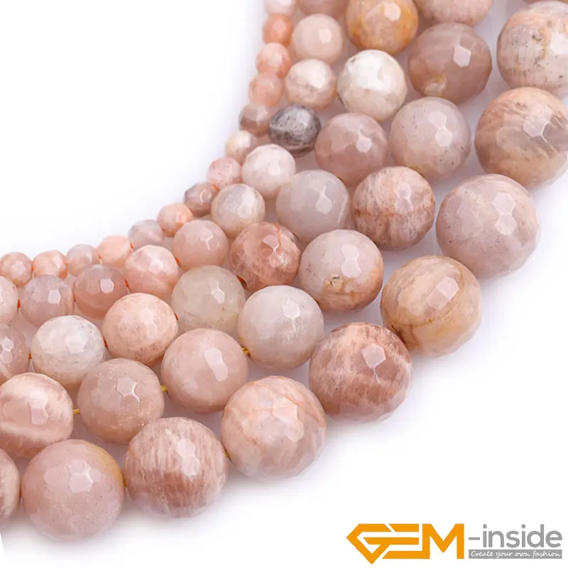Natural Stone Sunstone Faceted Round Bead For Jewelry Making Strand 15&quot DIY Fashion Beads Bracelet Women Gift | Украшения и