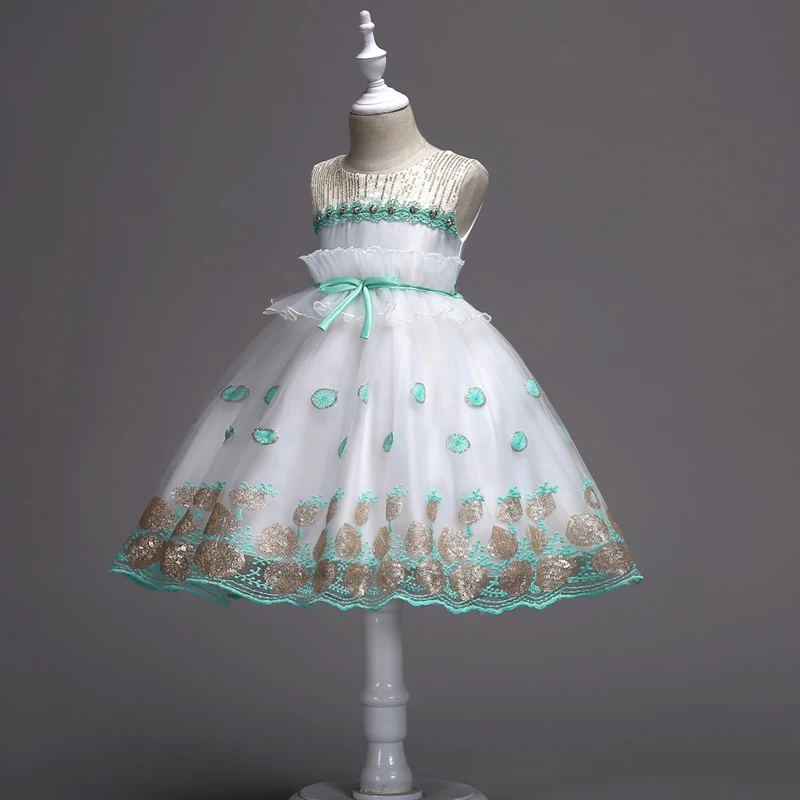 

New Arrival 6 Colors Flower Girl Dresses Sequined Flora Appliqued Embroidery Sleeveless Ball Gown Dress Vestidos