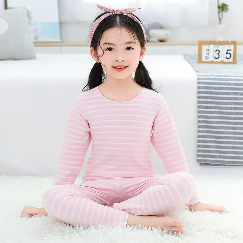

2020 Children Winter Boys Girls Pajamas Clothing Set Warm Stripe Sleepwear Suits Thicken Pyjamas Kids Girl Clothes Homewear