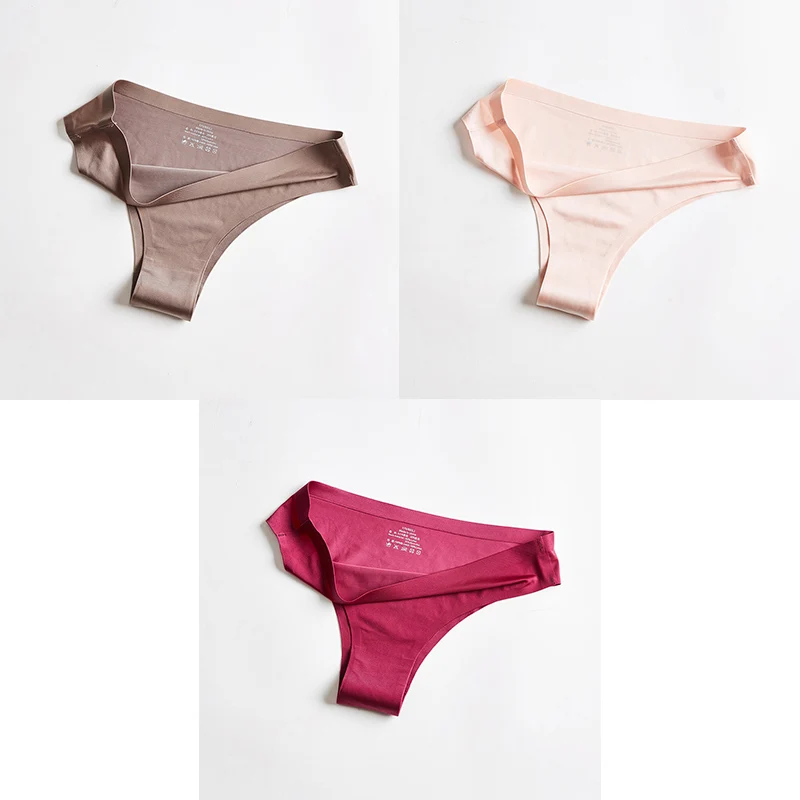 coffee pink red Трусики, женское нижнее белье, сексуальные, бесшовные, спортивные, женские, Т-образные, мягкие, стринги, для женщин, нижнее белье, ледяной шелк, 3 шт. BANNIROU - Цвет: coffee pink red