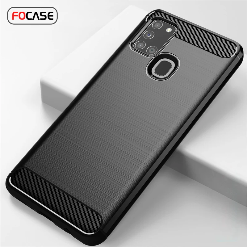 

Case For Samsung A21s Soft TPU Silicone Shockproof Covers Carbon Fiber Brushed Texture Cases For Samsung Galaxy A21s Case Cover