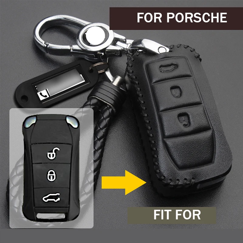

1 Pcs Genuine Leather Car Smart Remote Key Fob Case Cover Holder Bag Skin Shell For Porsche Cayenne 2006-2009 Stying Accessories
