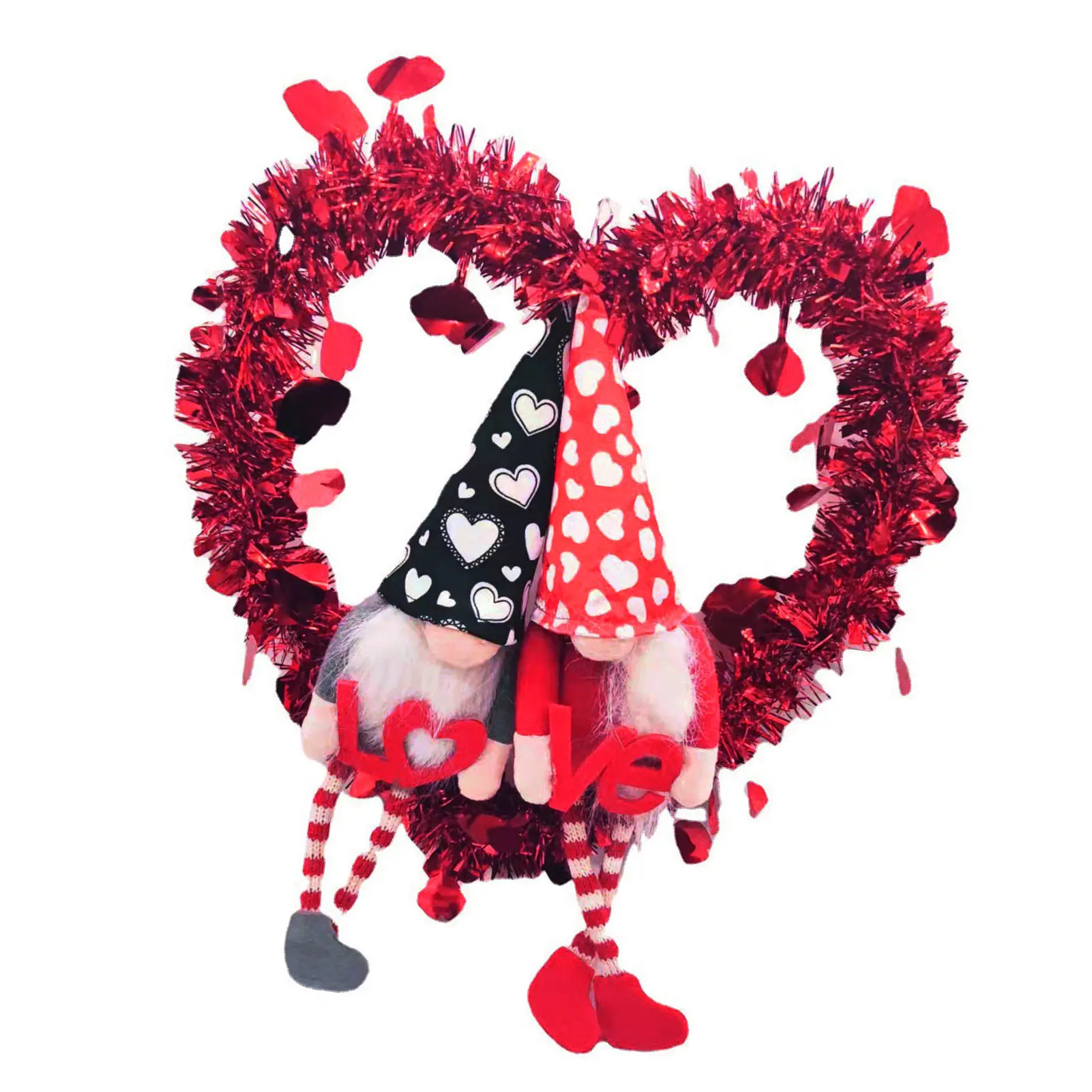 

Dwarf Doll Wreath With String Lights Valentine's Day Doll Plaid Love Faceless Doll Decoration Doll Heart Wreath Garland With Str