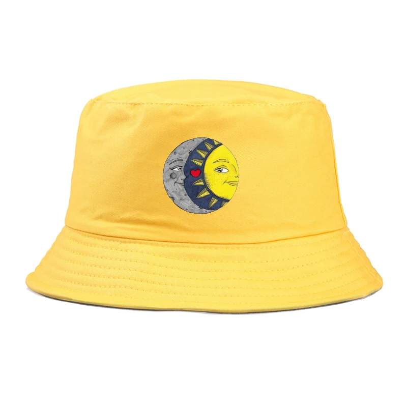 Harajuku Bucket Hat Men/Women sun and moon love K Pop Jung Kook V Bob Outdoor Beach Sun Black Fashion Fishing Fisherman | Аксессуары для