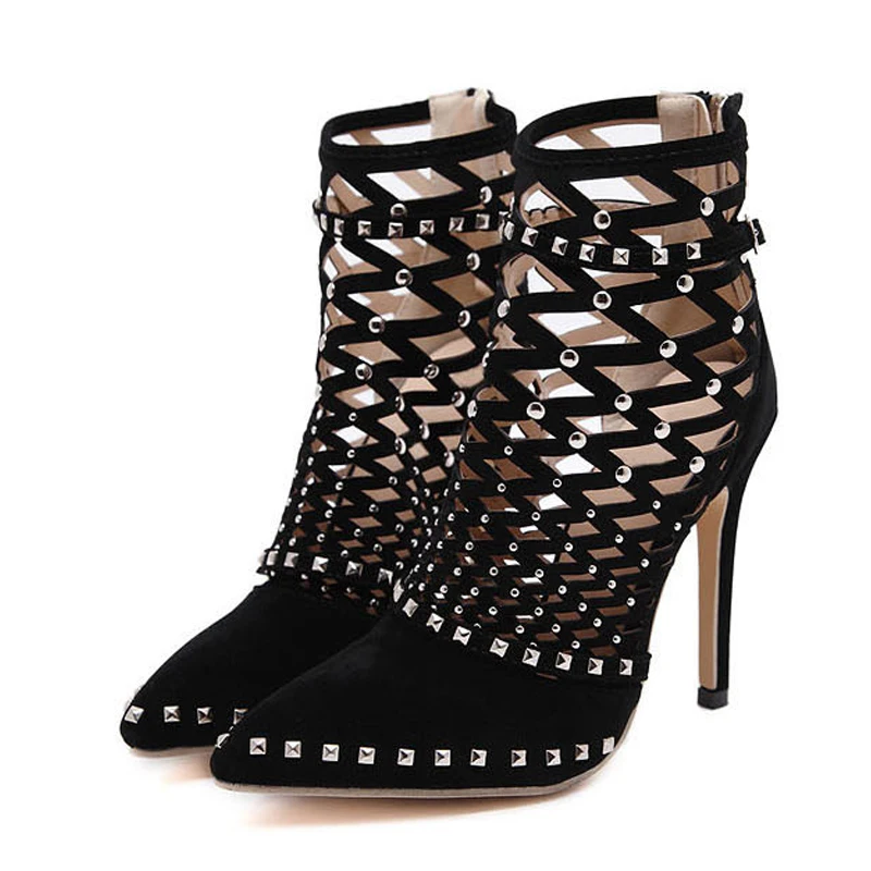 Женские босоножки-гладиаторы на высоком каблуке с перфорацией - купить по