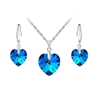 big promotion fashion jewelry set 100 925 sterling silver clear blue heart pendant necklaceearrings sets free shipping