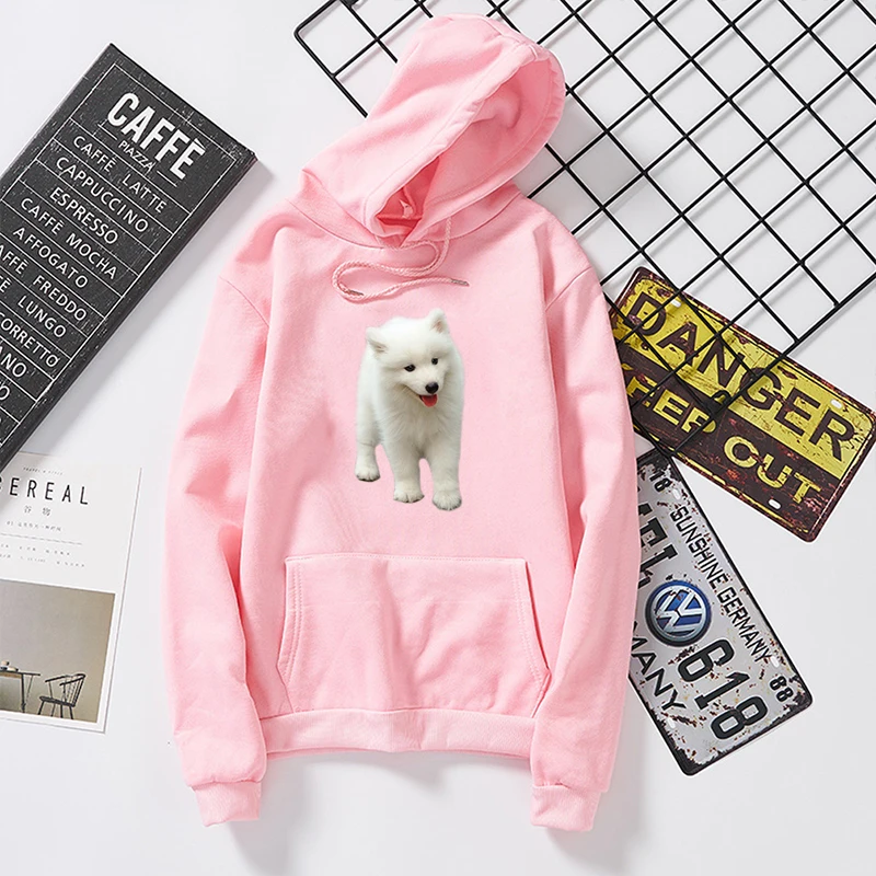 

Women Men Sexy Street Wear Pullovers Autumn Winter Samoyed Dogs Kawaii Hoodies Long Sleeve Sweatshirt Printed Pockets Hoodies
