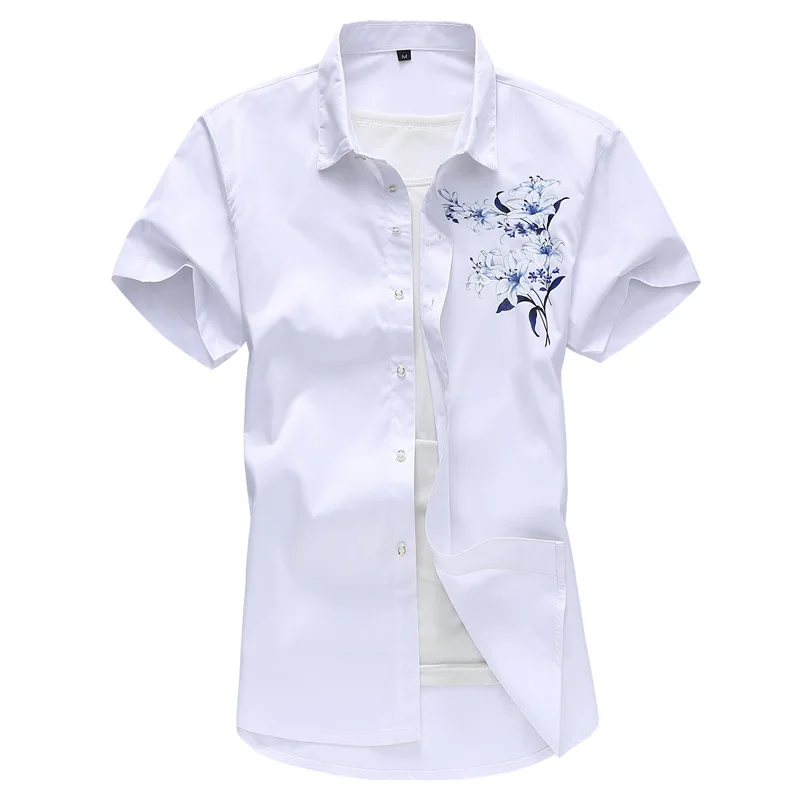 

Short-sleeved harajuku shirt men's 2021summer new fashion print plus size men's half-sleeved shirt fat tide vintage clothes