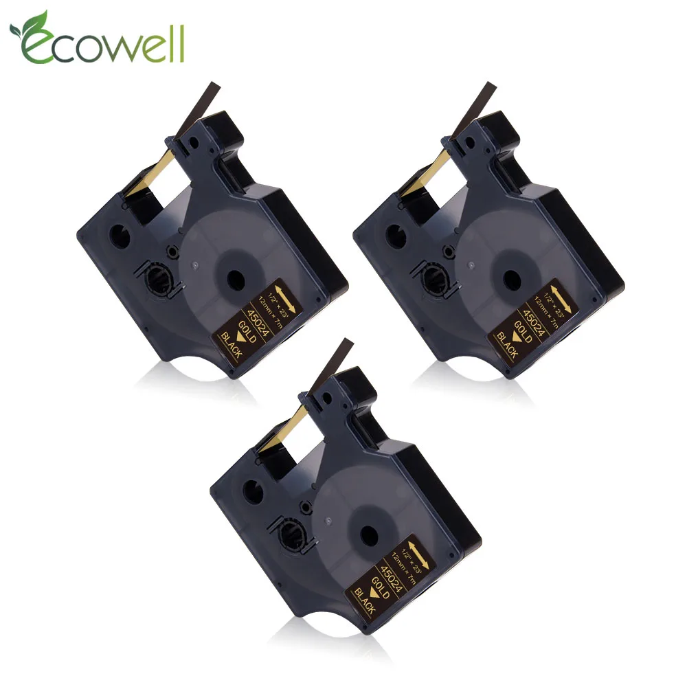 

Ecowell 3 шт. 12 мм 45024 совместим с Dymo D1 manager Gold на черных лентах с лейблом, совместим с Dymo Label Manager 160 280 150