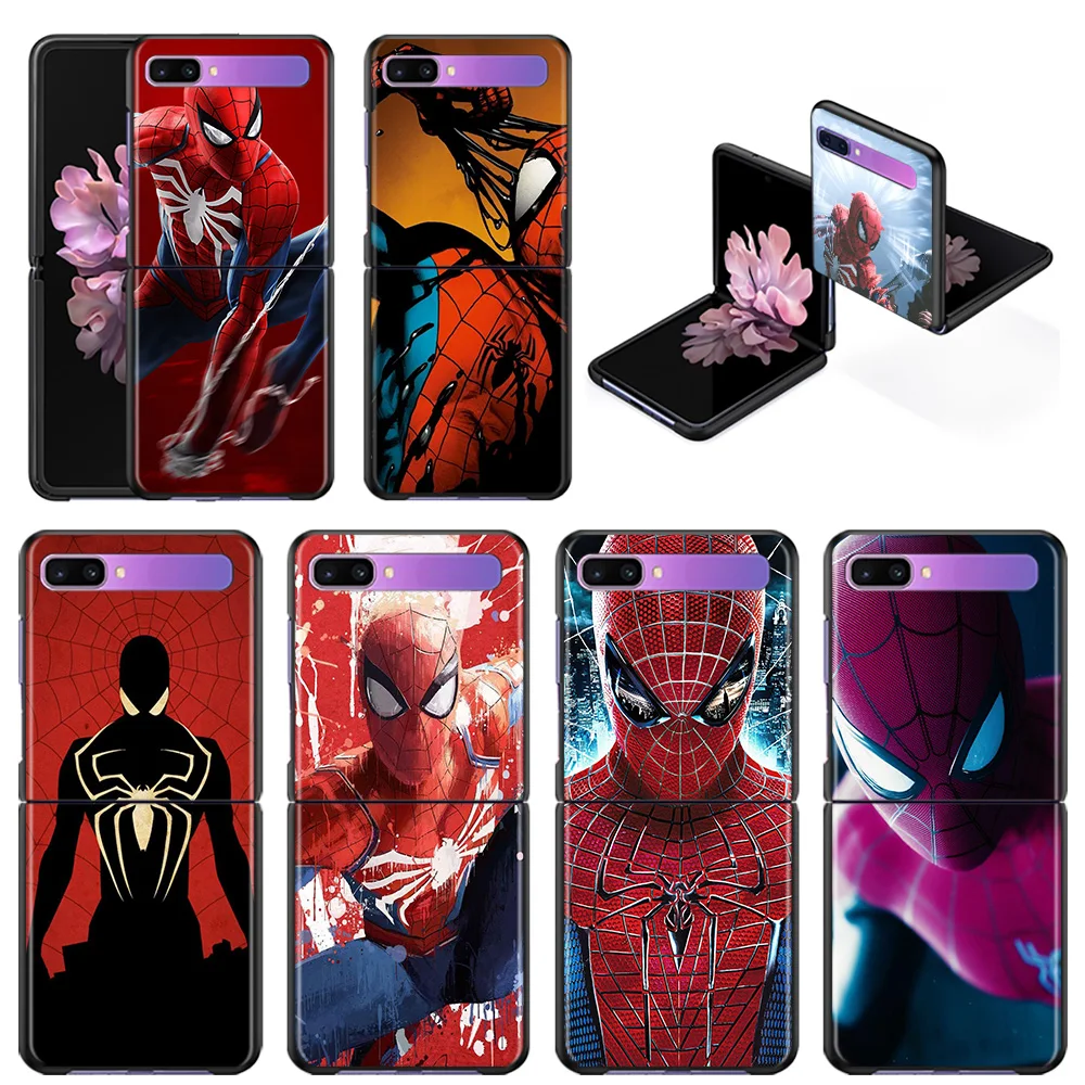 

Marvel Spider-Man Balck Phone Case For Samsung Galaxy Z Flip3 5G z flip 3 Case Hard PC Folding Protective Back Coque