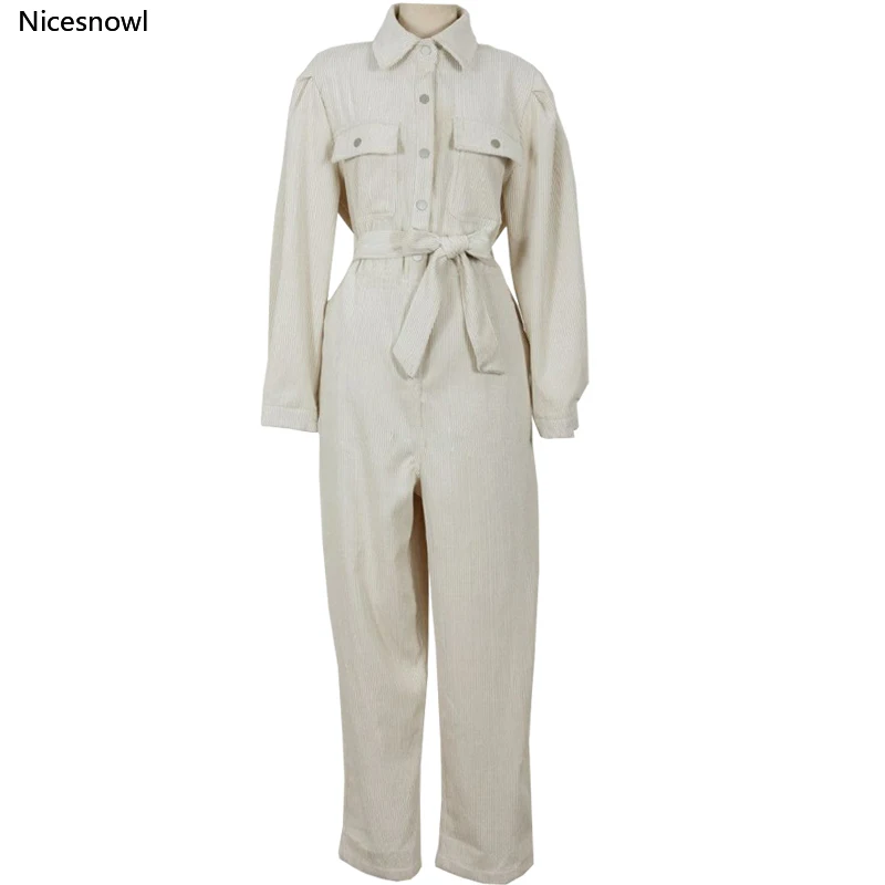 

Spring 2020 Corduroy Jumpsuits Romper Women High Fashion Button Jumpsuit Female Casual Overalls