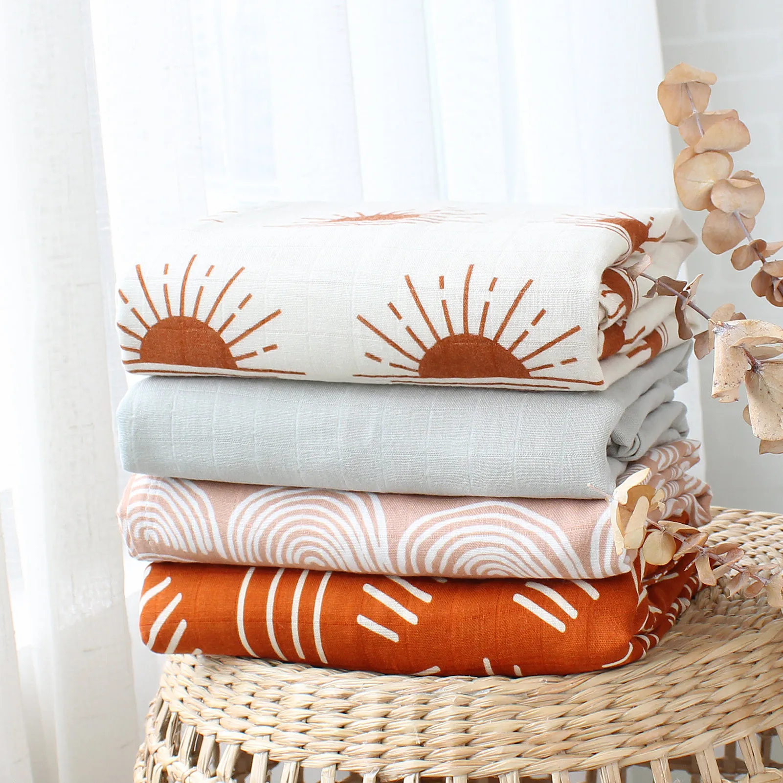 

120x120cm Muslin Baby Blanket Bamboo Cotton Swaddle Cute Priting Newborn Bath Towel Gauze Infant Wrap Sleepsack Stroller Bedding