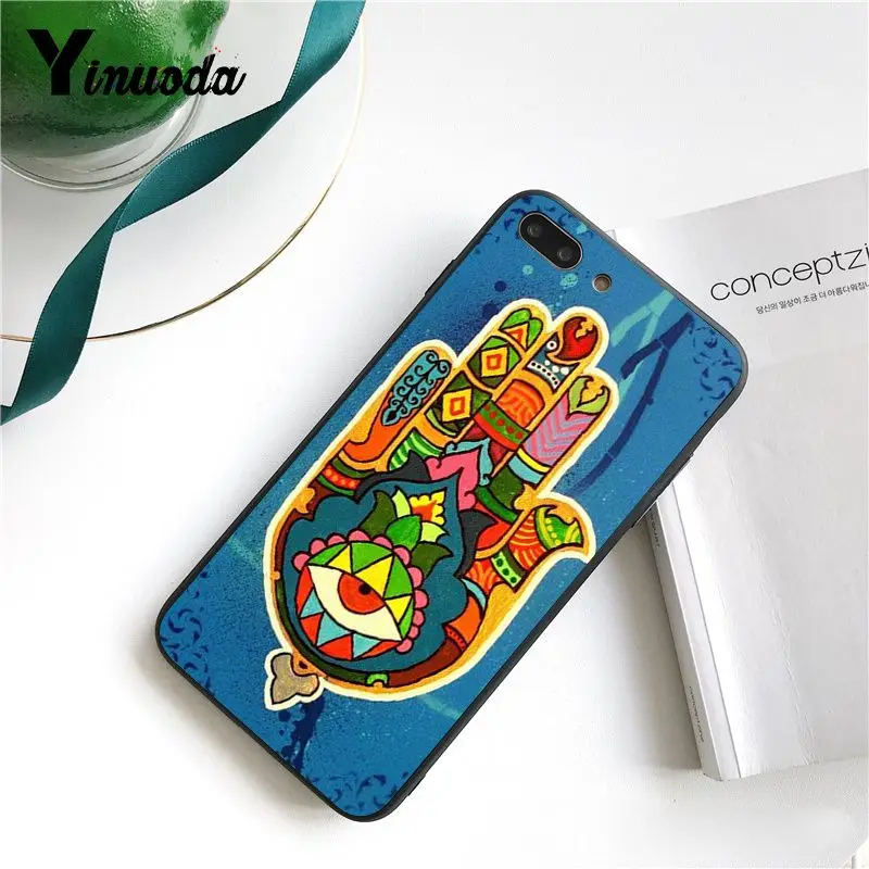 Yinuoda Хамса рука Фатимы ТПУ мягкий силиконовый черный чехол для телефона iPhone 8 7 6S