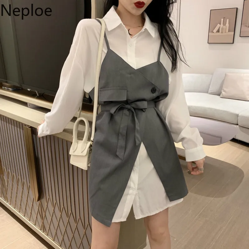 Женский костюм с платьем Neploe комплект из 2 предметов длинная белая рубашка +