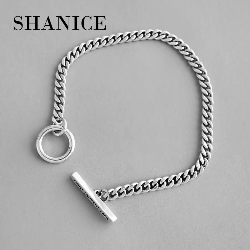 SHANICE 925 серебряный браслет ювелирное изделие геометрический дизайн, округлый, круглый плоский Мужская цепочка браслет на руку/pulsera для мужчин и женщин