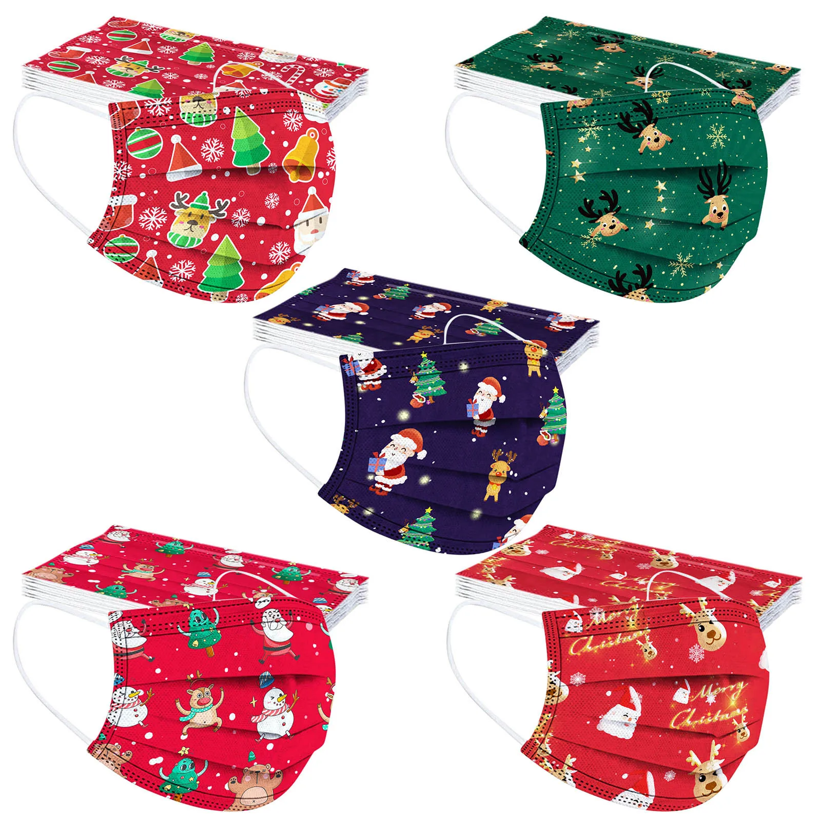 Рождественская детская маска одноразовая промышленная 3-слойная Ушная петля 50