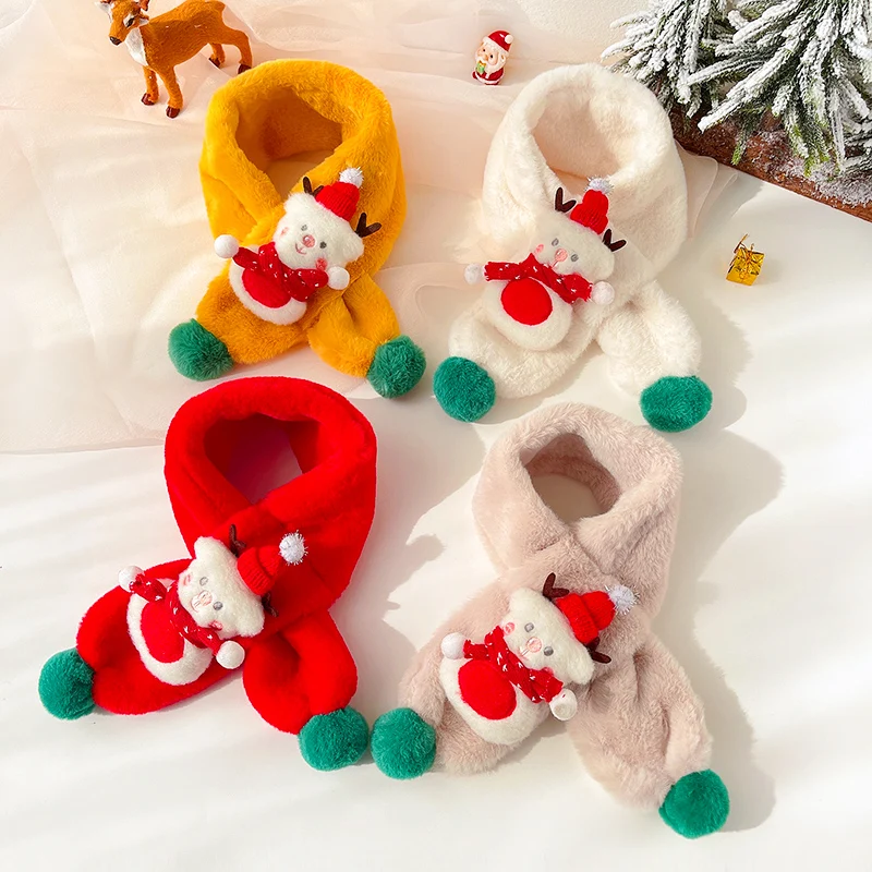 

Winter Christmas Children Cute Christmas Snowman Soft Fake Fur Scarf Boys Girls Lovely Holiday Gift Outdoor Warm Scarf Kids