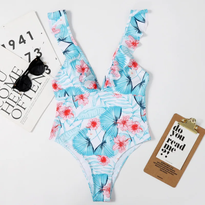 

Ruffle Print One Piece Swimsuit Closed Female Swimwear Push Up Body Women's Beach Swim Wear Bathing Suit Girls Pool Bather 2021