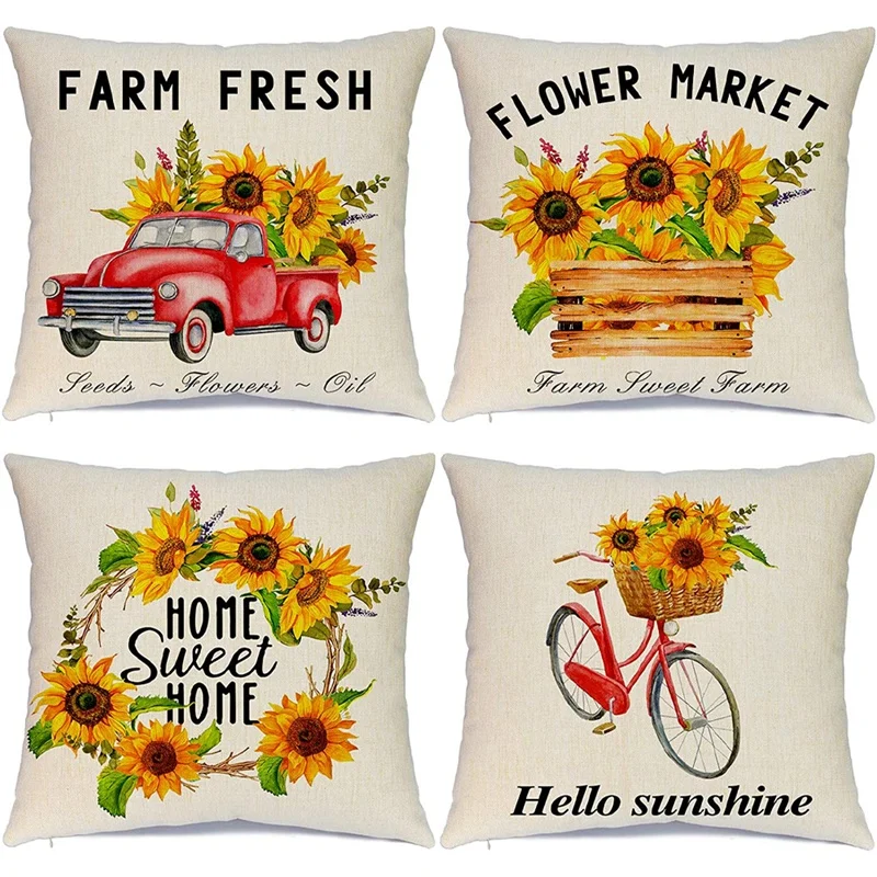 

Sunflower Summer Pillow Covers 18 X 18 Set Of 4 Summer Decorations Farmhouse Pillows Cushion Cover Case For Home Decor