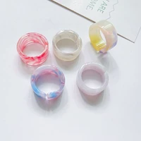 acrylic opening rings adjustable retro design korean style acetate candy colors ring marble pattern finger jewelry for girls
