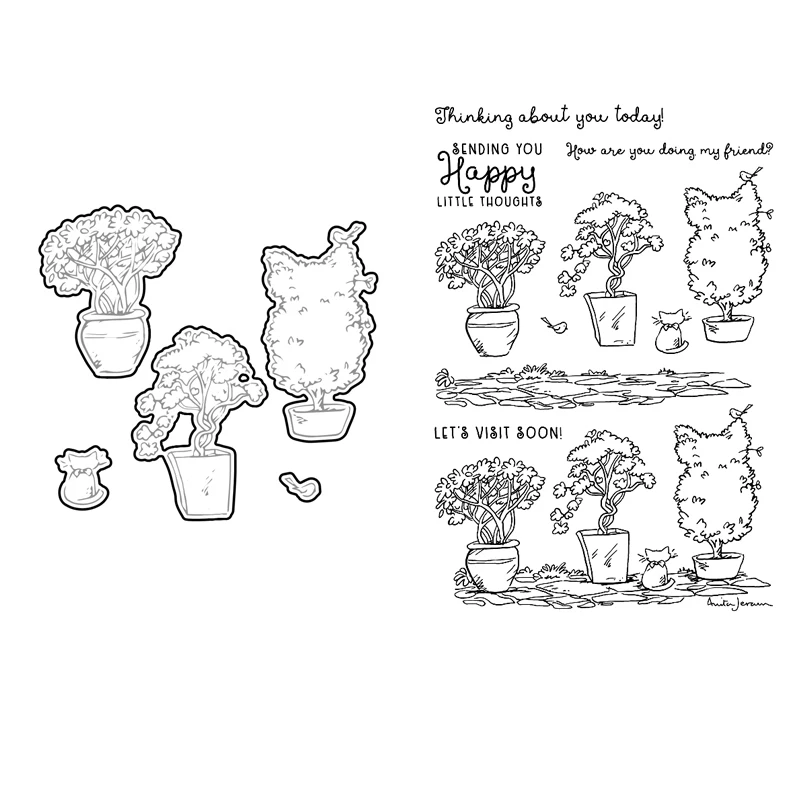 Фигурной стрижки кустов и штамп с котенком координации умирает комнатные