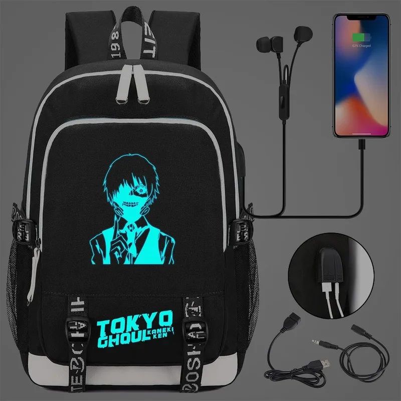Аниме Токийский Гуль косплей Оксфорд Светящийся рюкзак USB зарядка порт школьная