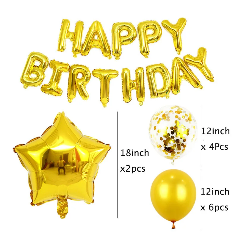 

Happy Birthday Star Foil Balloons Set Home Party Decoration Sequins Pearl Latex Rose Gold Silver Blue Letter Alphabet Globos