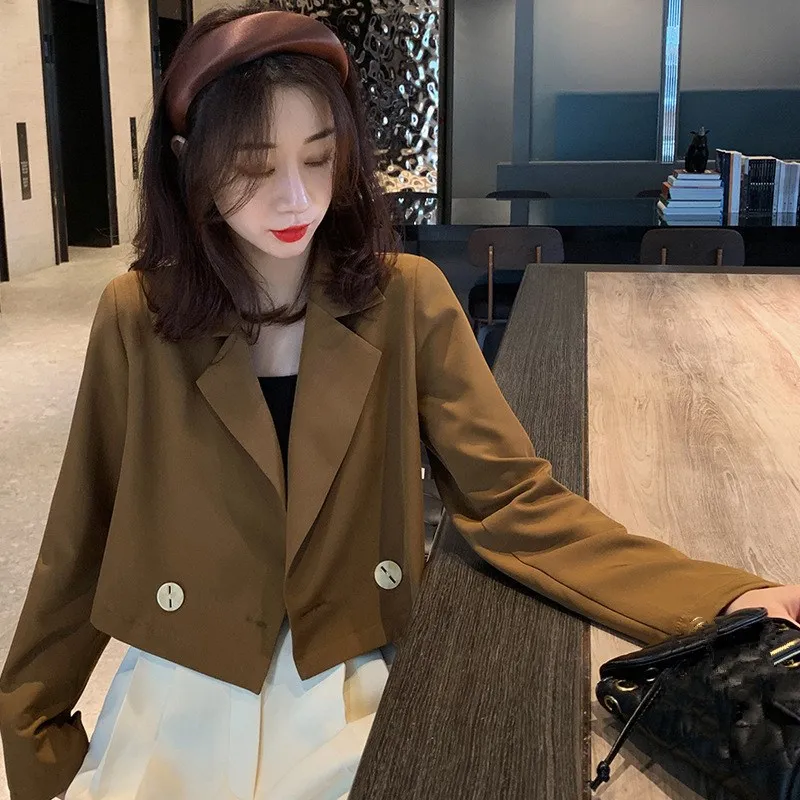 Женские укороченные блейзеры с отложным воротником и длинным рукавом осень 2019