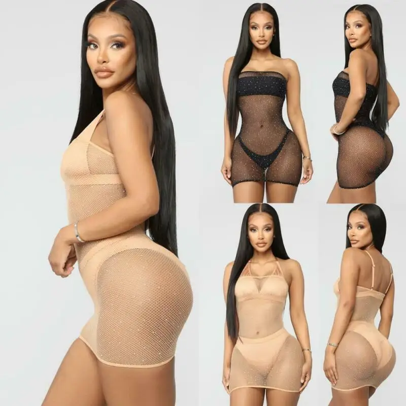 Кристальные Стразы бриллиантовая сетка бикини накидка женские ажурные платья с