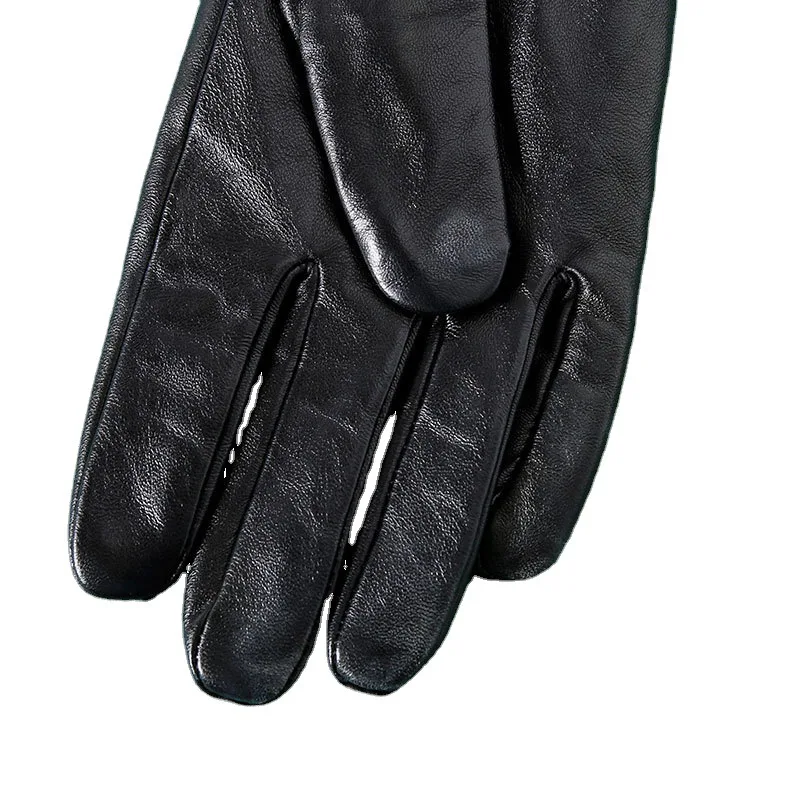 

Leather gloves men's sheepskin riding anti-skid plus velvet thick touch screen warm gloves autumn and winter outdoor cold gloves